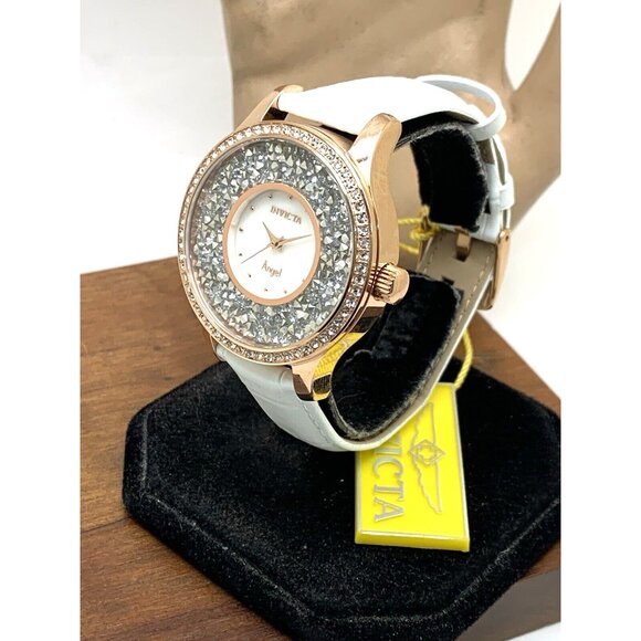Invicta Womens Watch 24588 Angel Quartz Rose Gold Silver White Leather Band 40mm main image 14